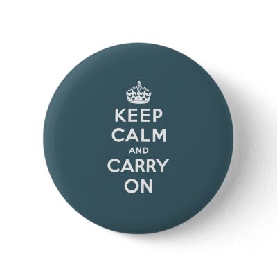 Blue Keep Calm And Carry On Button by vintage_cafe