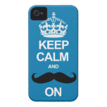 Blue Keep Calm and Carry On Moustache iPhone Case