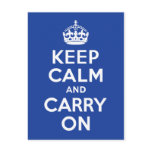 Blue Keep Calm and Carry On Postcards