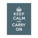 Blue Keep Calm And Carry On Post Cards