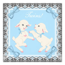 Blue Lamb Twin Baby Boy Shower Invitations
