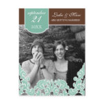 Blue Leaf Swirl Damask 2 Save the Date postcards