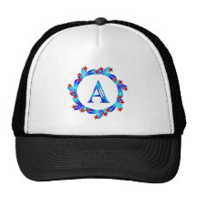 Blue Letter A Monogram Red Stars Hats