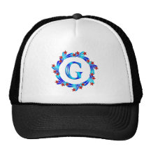 Blue Letter G Monogram Red Stars Trucker Hat