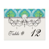 blue lime green and cream ornate damask design postcard