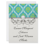 blue lime green and cream ornate damask personalized invitation
