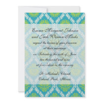 blue lime green and cream ornate damask personalised invites