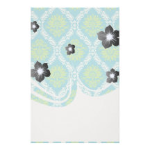 blue lime green and cream ornate damask customized stationery