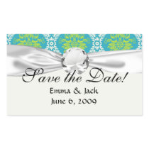 blue lime green and cream ornate damask rectangular sticker