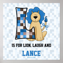 Blue Lion Monogram "L" Baby Room Poster