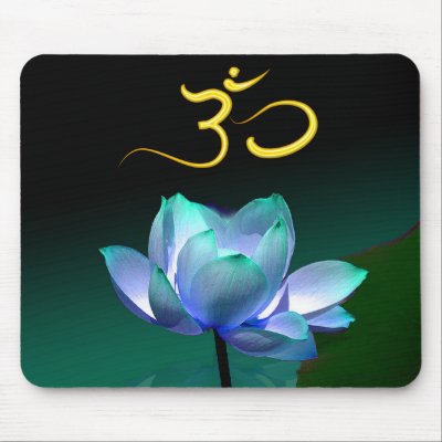 Blue Lotus in full bloom with Om, mousepad by Zen_Shop