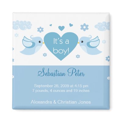 Blue Love Birds Baby Birth Announcement by Ruxique