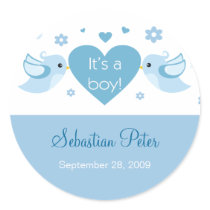 Blue Love Birds Baby Birth Announcement