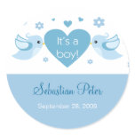Blue Love Birds Baby Birth Announcement stickers