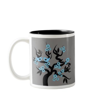 Blue Love Birds On Sakura Tree Mugs by zazzleproducts1
