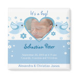 Blue Love Birds Photo Baby Birth Announcement Fridge Magnets
