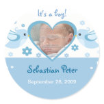 Blue Love Birds Photo Baby Birth Announcement