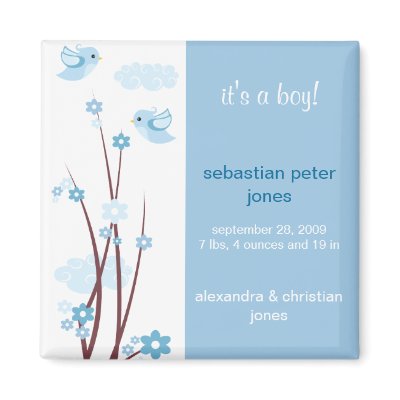 Blue Love Birds Spring Flowers Baby Announcement by Ruxique