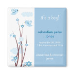 Blue Love Birds Spring Flowers Baby Announcement Refrigerator Magnets