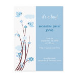Blue Love Birds Spring Flowers Baby Announcement