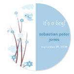 Blue Love Birds Spring Flowers Baby Announcement
