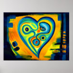 Blue Love Heart Abstract Poster