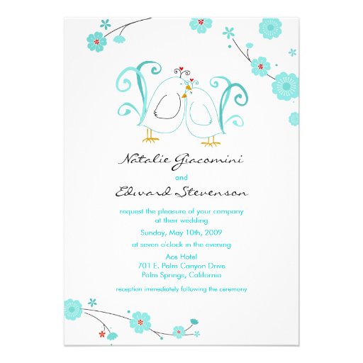Blue Lovebirds & Blossoms Invitations