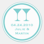 Blue martini wedding favour tag seal label sticker