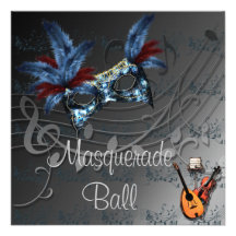 Blue Mask on Black Masquerade Ball Invitation