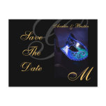 Blue Masquerade Mask Save The Date Postcard