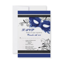 Blue Masquerade Mask Sweet 16 R.S.V.P. Card Invitations