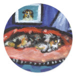 Blue Merle Australian Shepherd in bed Round Stickers