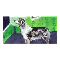 Blue Merle Australian Shepherd senses smiling moon Photo Card