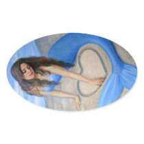 Blue Mermaid's Heart Oval Stickers