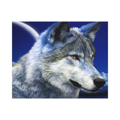 Blue Moon Wolf Stretched Canvas Prints by Graphics_By_Denny