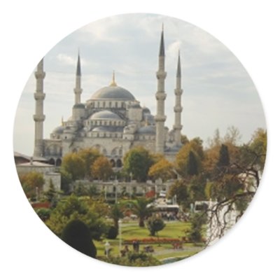 Blue Mosque Round Sticker by VectorGraphics