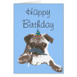 Blue Moustache Pug Happy Birthday Card Blue Moustache Pug Happy Birthday Card