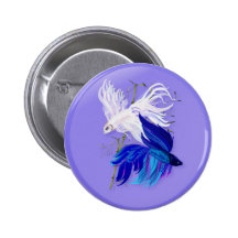 Blue 'n' White Siamese Fighting Fish  Buttons