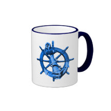 Blue Nautical Ships Wheel And Anchor Mug