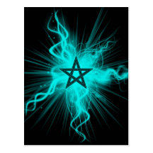 Blue Neon Glowing Pentagram - Pagan Symbol Postcard