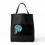 Blue Neon Side View X-ray Skull on Black bags