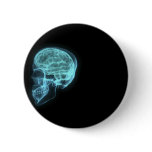 Blue Neon Side View X-ray Skull on Black Pinback Buttons