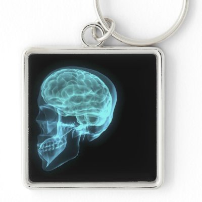 Blue Neon Side View X-ray Skull on Black Key Chains by VoXeeD