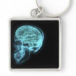 Blue Neon Side View X-ray Skull on Black keychains