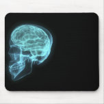 Blue Neon Side View X-ray Skull on Black Mouse Pad