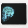Blue Neon Side View X-ray Skull on Black Mouse Pad