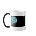 Blue Neon Side View X-ray Skull on Black Coffee Mugs