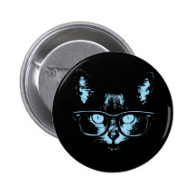 Blue Nerd Cat Pinback Button