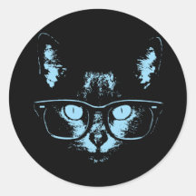 Blue Nerd Cat Stickers