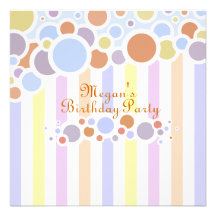 Blue/Orange Stripe & Bubbles Birthday Invitation